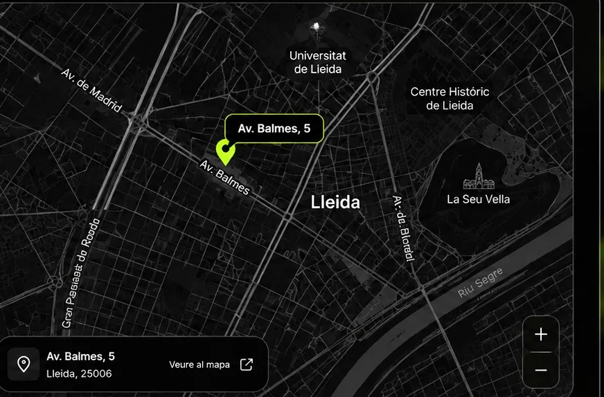 Mapa de Lleida amb la ubicació d'ORIGIN a l'Av. Balmes, 5